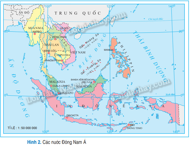 Hãy xác định vị trí địa lí và phạm vi lãnh thổ nước ta trên bản đồ Các nước  Đông Nam Á. | SGK Địa lí lớp 12