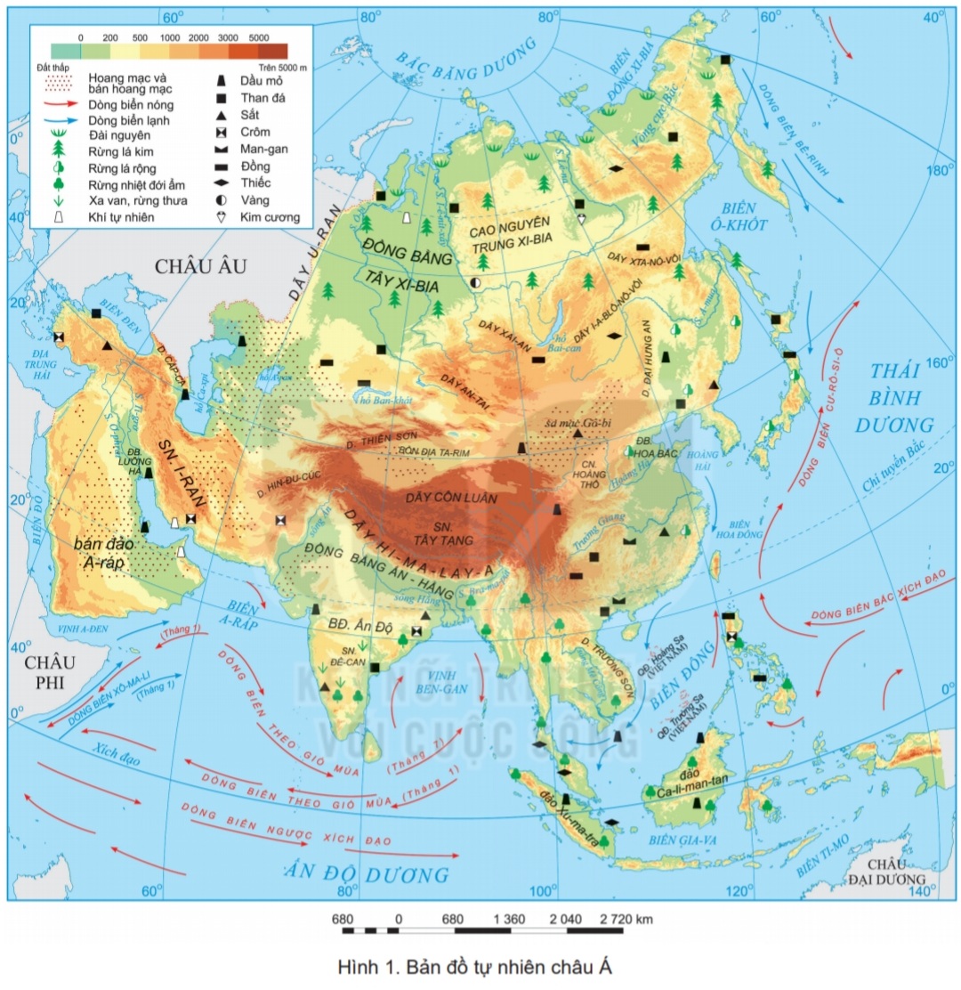 bản đồ địa lí tự nhiên châu Á