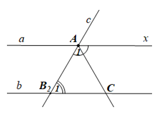 Cho ba đường thẳng a, b, c như hình vẽ sau:  Biết góc A1=2B1 và A1,B1 là hai góc bù nhau. (ảnh 2)