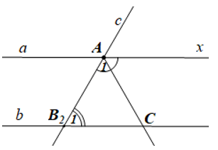 Cho ba đường thẳng a, b, c như hình vẽ sau:  Biết góc A1=2B1 và A1,B1 là hai góc bù nhau. (ảnh 1)