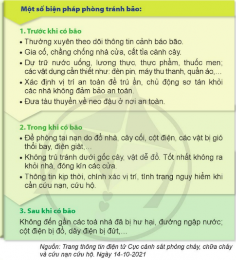 Dựa vào thông tin dưới đây, nêu một số biện pháp phòng tránh bão?