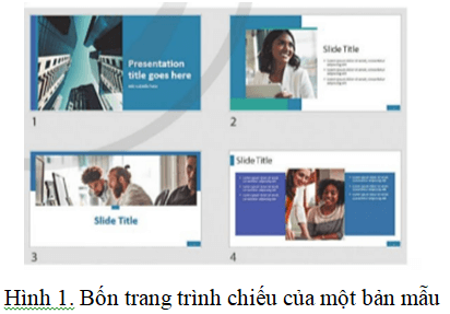 Em hãy quan sát bốn trang chiếu trong Hình 1. Em có nhận xét gì về màu sắc