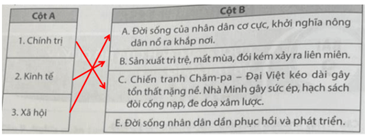 Nối các lĩnh vực ở cột A với thông tin ở cột B cho phù hợp về bối cảnh lịch sử