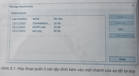 Trong một nhánh của sơ đồ tư duy, có thể đính kèm nhiều tệp dữ liệu 