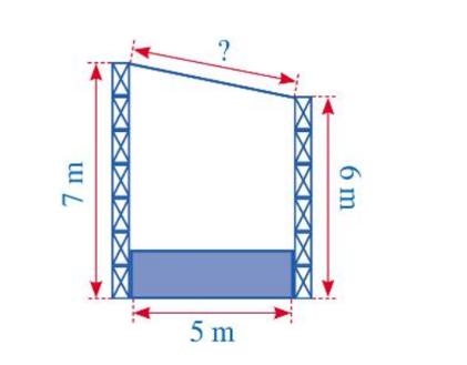 Cho hình vẽ:  Hình vẽ trên mô tả mặt cắt đứng của một sân khấu ngoài trời có mái che. Chiều cao của khung phía  (ảnh 1)