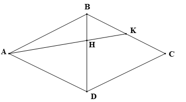 Nhà bạn Hoa ở vị trí K, nhà bạn Phương ở vị trí A (như hình bên dưới), biết rằng tứ giác ABCD là hình thoi và K là trung điểm của BC. Hai bạn đi xe đạp với cùng một vận tốc trên con đường AK để đi đến điểm H. Bạn Hoa xuất phát lúc 8 giờ. Hỏi bạn Phương phải xuất phát lúc mấy giờ để gặp bạn Hoa lúc 8 giờ 15 phút tại điểm H? A. 7 giờ 45 phút; B. 7 giờ 30 phút; C. 7 giờ 20 phút; D. 7 giờ. (ảnh 2)