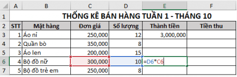 Khi sao chép công thức tính Thành tiền tại ô E3 là =D3*C3 Hình 1