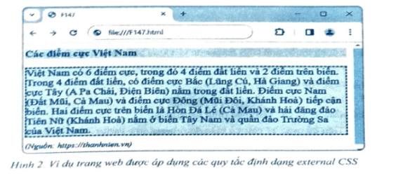 Khai báo và áp dụng external CSS. Yêu cầu: Soạn văn bản HTML để tạo trang web 