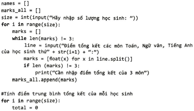 Em hãy lưu điểm tổng kết ba môn học Toán, Ngữ văn, Tiếng Anh của các học sinh