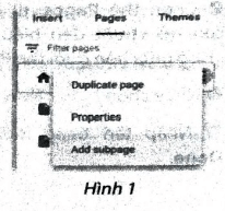 Quan sát Hình 1 và cho biết, sau khi chọn Add subpage, trang mới được tạo sẽ
