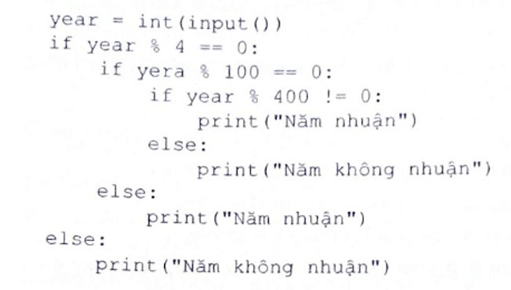 Trong giờ thực hành một bạn viết chương trình kiểm tra năm year