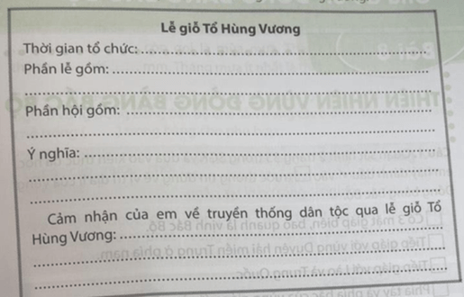 Vở bài tập Lịch Sử và Địa Lí lớp 4 Chân trời sáng tạo Bài 7: Đền Hùng và lễ giỗ tổ Hùng Vương