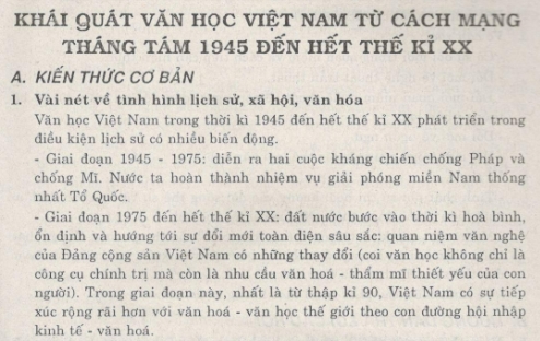 Khái quát văn học Việt Nam từ cách mạng tháng tám năm 1945 đến hết thế kỉ XX